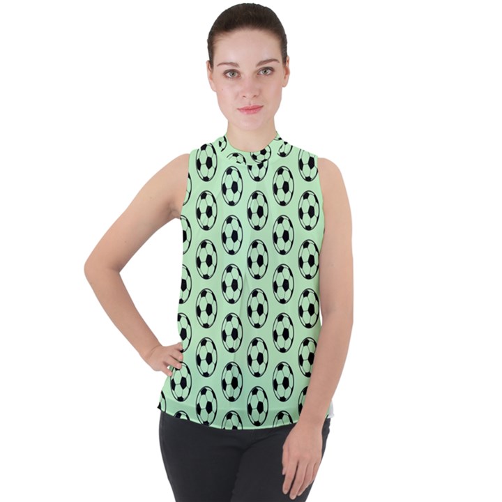 Pattern Ball Soccer Background Mock Neck Chiffon Sleeveless Top