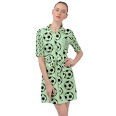 Pattern Ball Soccer Background Belted Shirt Dress