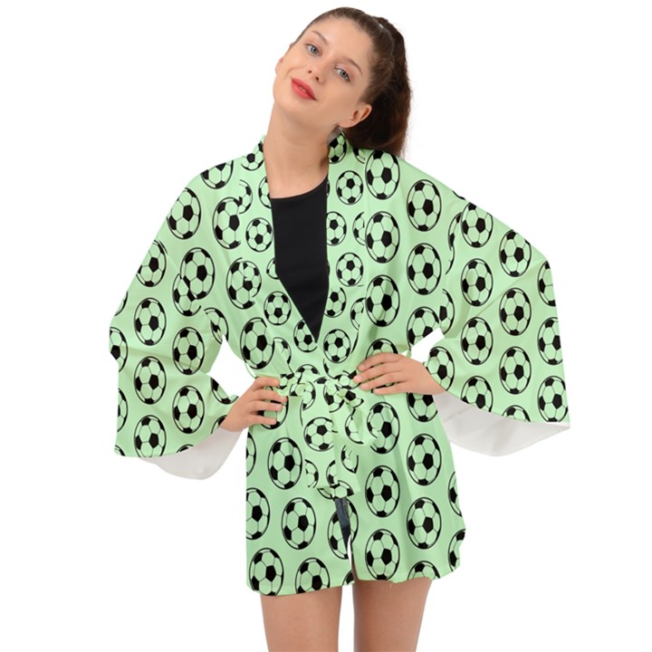 Pattern Ball Soccer Background Long Sleeve Kimono