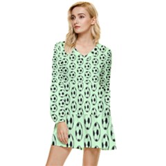 Pattern Ball Soccer Background Tiered Long Sleeve Mini Dress