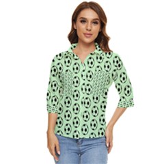 Pattern Ball Soccer Background Women s Quarter Sleeve Pocket Shirt