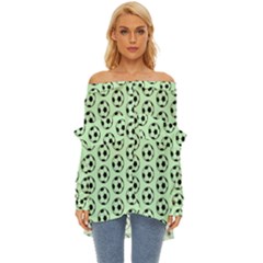 Pattern Ball Soccer Background Off Shoulder Chiffon Pocket Shirt