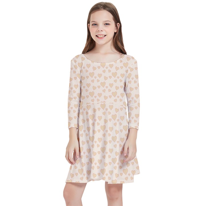 Romantic Little Hearts   Kids  Quarter Sleeve Skater Dress