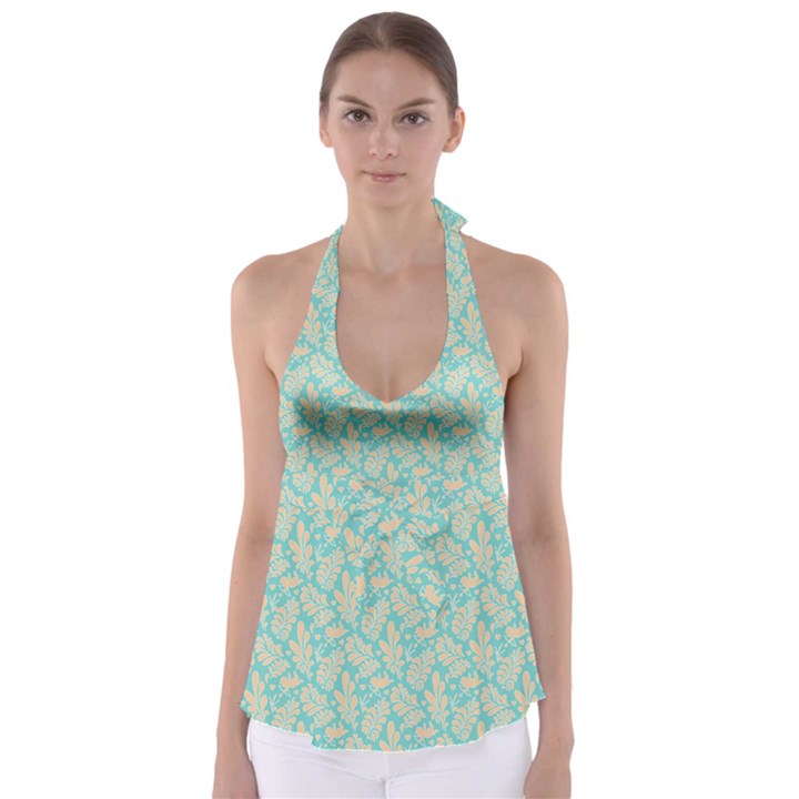 Contrasting Leaves Babydoll Tankini Top