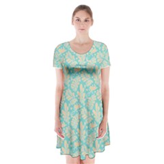 Contrasting Leaves Short Sleeve V-neck Flare Dress by ConteMonfrey