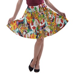 Background-santaclaus-gift-christmas A-line Skater Skirt by nateshop