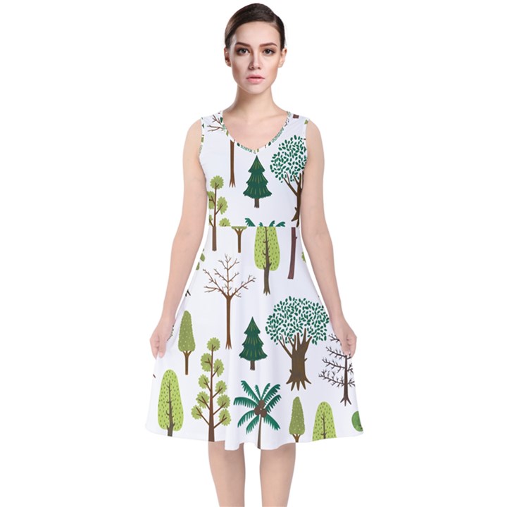 Chrismas Tree Greeen  V-Neck Midi Sleeveless Dress 