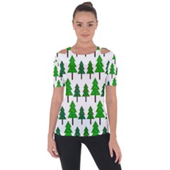 Chrismas Tree Greeen Shoulder Cut Out Short Sleeve Top