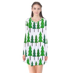 Chrismas Tree Greeen Long Sleeve V-neck Flare Dress by nateshop