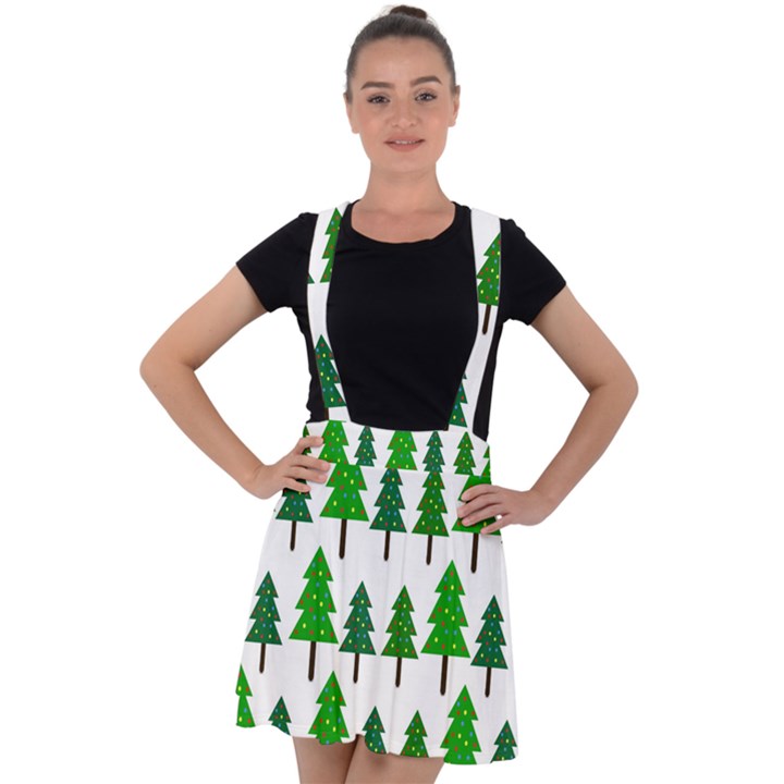 Chrismas Tree Greeen Velvet Suspender Skater Skirt