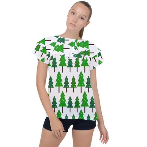 Chrismas Tree Greeen Ruffle Collar Chiffon Blouse by nateshop