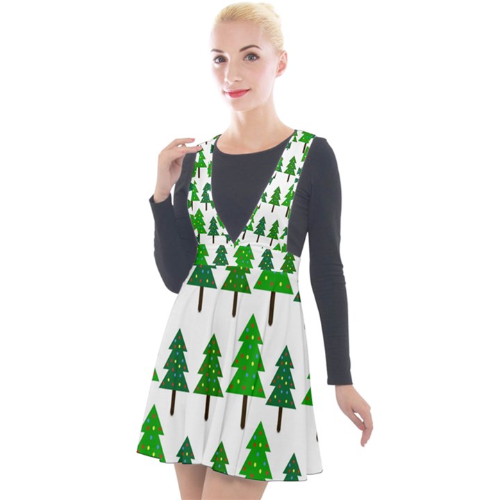 Chrismas Tree Greeen Plunge Pinafore Velour Dress