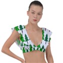 Chrismas Tree Greeen Plunge Frill Sleeve Bikini Top View1