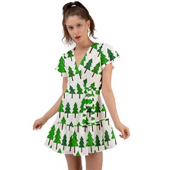 Chrismas Tree Greeen Flutter Sleeve Wrap Dress by nateshop