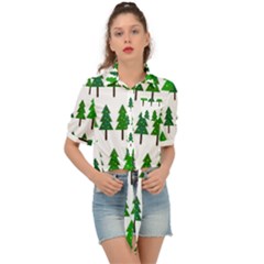 Chrismas Tree Greeen Tie Front Shirt  by nateshop