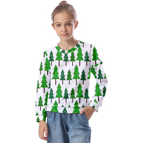 Chrismas Tree Greeen Kids  Long Sleeve Tee With Frill  by nateshop