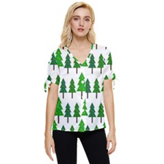 Chrismas Tree Greeen Bow Sleeve Button Up Top by nateshop