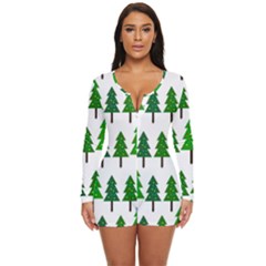 Chrismas Tree Greeen Long Sleeve Boyleg Swimsuit by nateshop