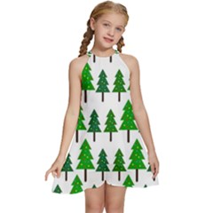 Chrismas Tree Greeen Kids  Halter Collar Waist Tie Chiffon Dress by nateshop