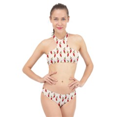 Christmas-background-christmas-stockings High Neck Bikini Set by nateshop