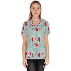 Christmas-pattern -christmas-stockings Women s V-neck Scrub Top by nateshop