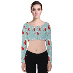 Christmas-pattern -christmas-stockings Velvet Long Sleeve Crop Top by nateshop