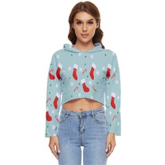 Christmas-pattern -christmas-stockings Women s Lightweight Cropped Hoodie