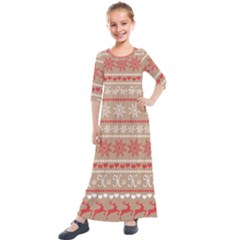 Christmas-pattern-background Kids  Quarter Sleeve Maxi Dress by nateshop