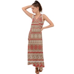 Christmas-pattern-background V-neck Chiffon Maxi Dress by nateshop