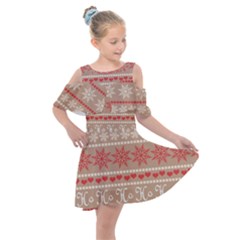 Christmas-pattern-background Kids  Shoulder Cutout Chiffon Dress by nateshop