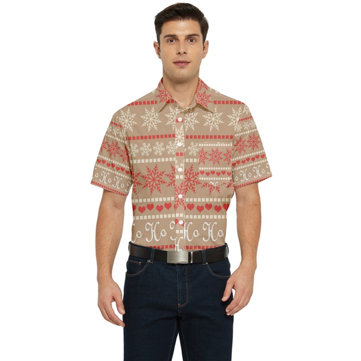 Christmas-pattern-background Men s Short Sleeve Pocket Shirt 