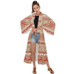 Christmas-pattern-background Maxi Kimono by nateshop