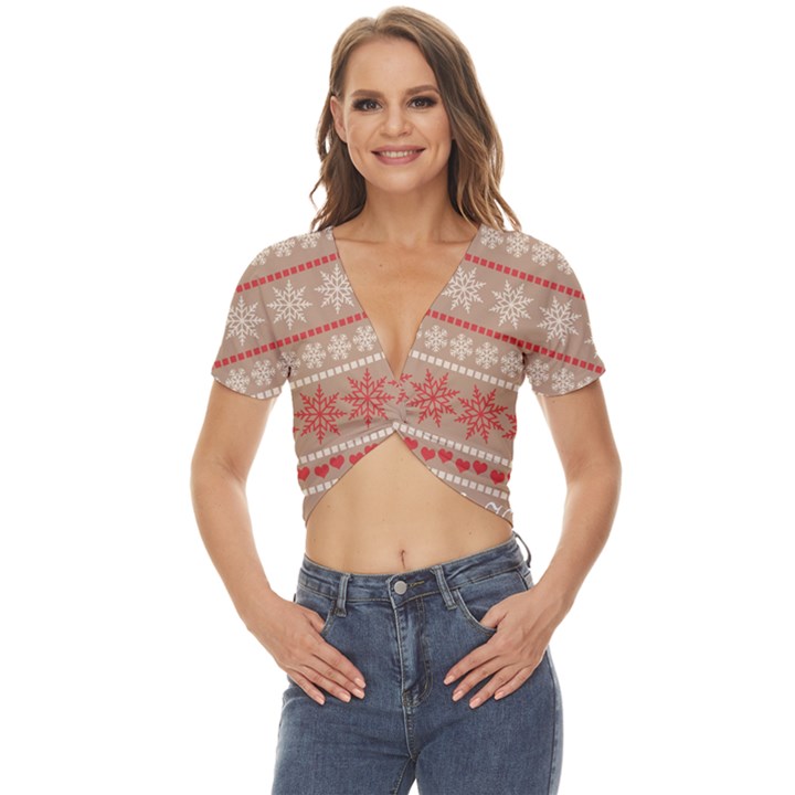 Christmas-pattern-background Twist Front Crop Top