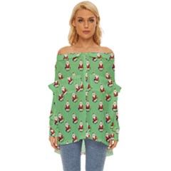 Christmas-santaclaus Off Shoulder Chiffon Pocket Shirt by nateshop