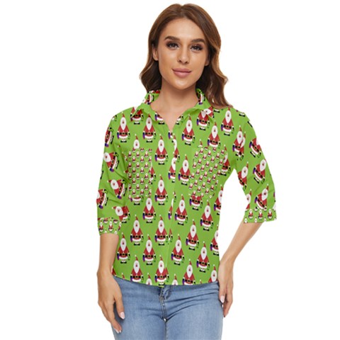 Christmas-santaclaus Women s Quarter Sleeve Pocket Shirt by nateshop