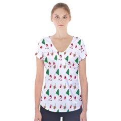 Christmas-santaclaus Short Sleeve Front Detail Top by nateshop