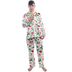 Christmas-seamless-green  Men s Long Sleeve Satin Pajamas Set by nateshop