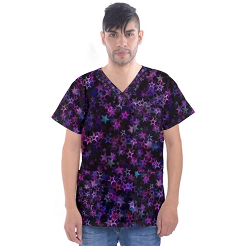 Christmasstars-001 Men s V-neck Scrub Top by nateshop