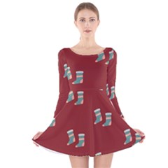 Christmas-stockings Long Sleeve Velvet Skater Dress by nateshop