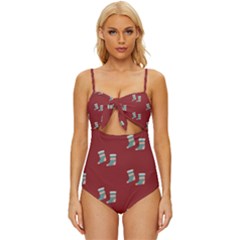 Christmas-stockings Knot Front One-piece Swimsuit by nateshop