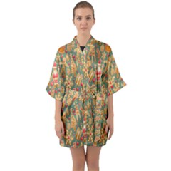 Pattern-santa Half Sleeve Satin Kimono  by nateshop