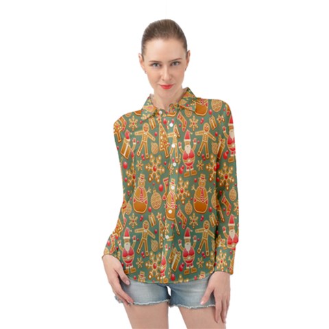 Pattern-santa Long Sleeve Chiffon Shirt by nateshop