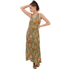 Pattern-santa V-neck Chiffon Maxi Dress by nateshop