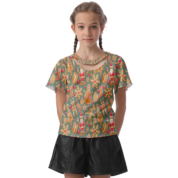 Pattern-santa Kids  Front Cut Tee