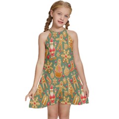 Pattern-santa Kids  Halter Collar Waist Tie Chiffon Dress by nateshop