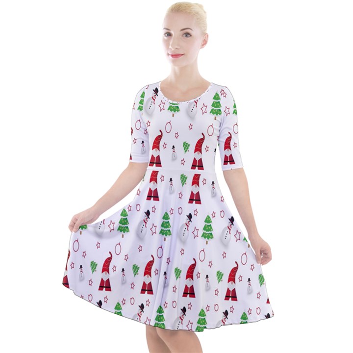 Santa-claus Quarter Sleeve A-Line Dress