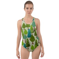 Seamless-forest-pattern-cartoon-tree Cut-out Back One Piece Swimsuit by nateshop