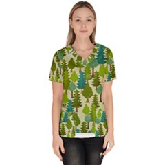 Seamless-forest-pattern-cartoon-tree Women s V-neck Scrub Top by nateshop