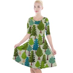 Seamless-forest-pattern-cartoon-tree Quarter Sleeve A-line Dress by nateshop