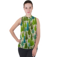 Seamless-forest-pattern-cartoon-tree Mock Neck Chiffon Sleeveless Top by nateshop